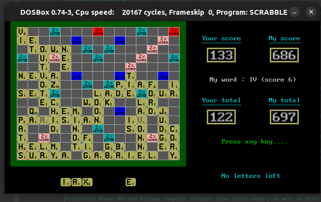 A screenshot of Vic Rice's game with a custom wordlist from /usr/share/dict/words on Linux