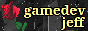 a gdj 88x31 button showing a raytrace of a 3D flower in a vending machine, with the text gamedev jeff overlaid in yellow