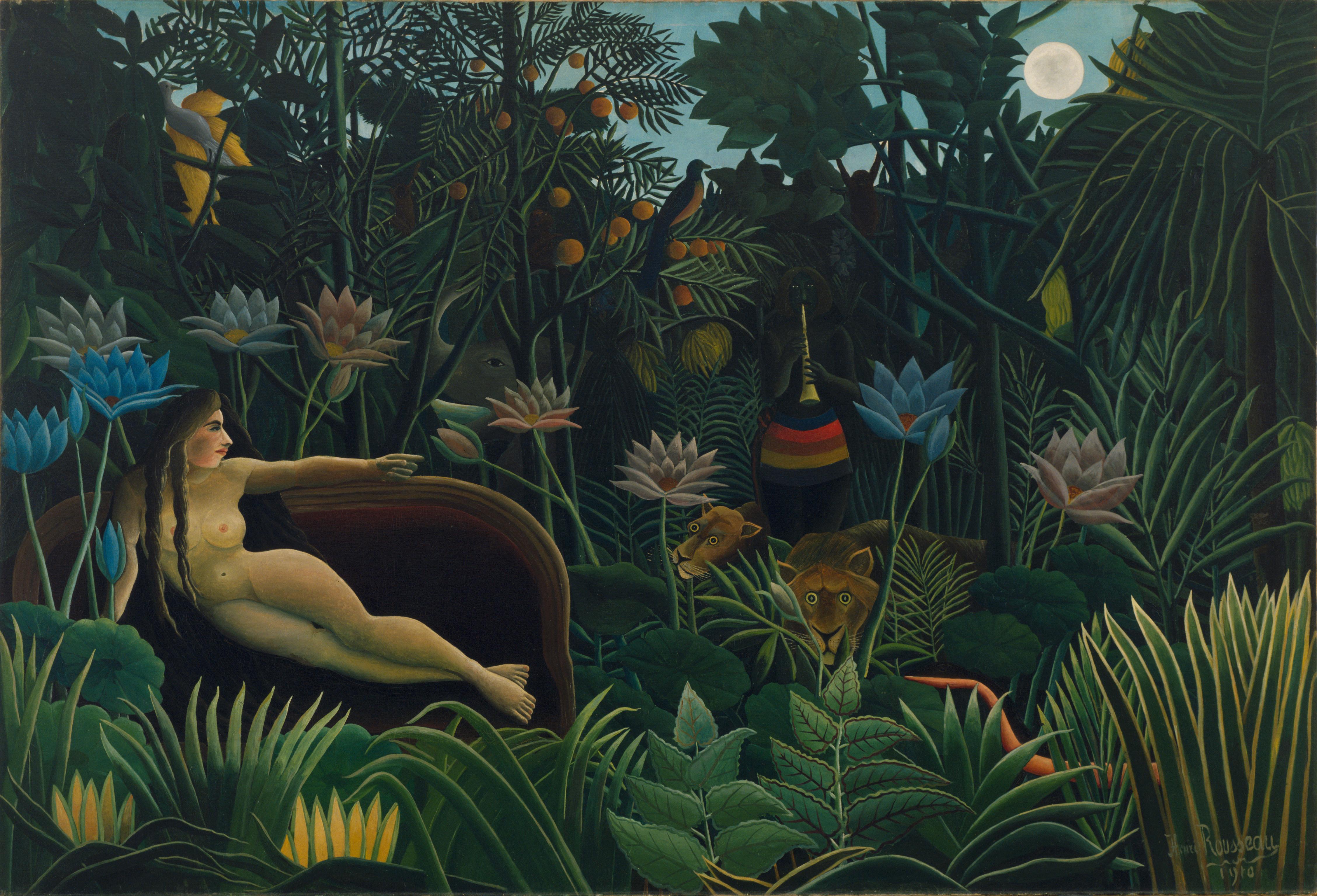 A photo the painting by Henri Rousseau, The Dream (1910)