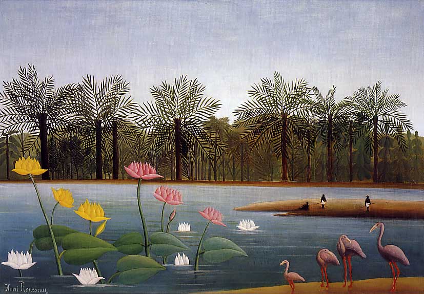Henri Rousseau's 1907 landscape painting, The Flamingoes