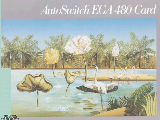 A 1990s scan of the PEGA480 video card box artwork.  There is watermark which says: Professional Data Systems BBS 803-288-6488.
