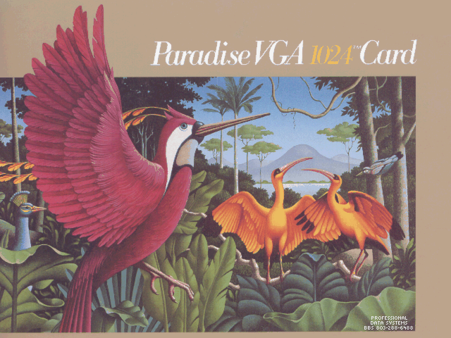 A 1990s scan of the PVGA 1024 video card box artwork. The image has a watermark which reads: Professional Data Systems BBS 803-288-6488.
