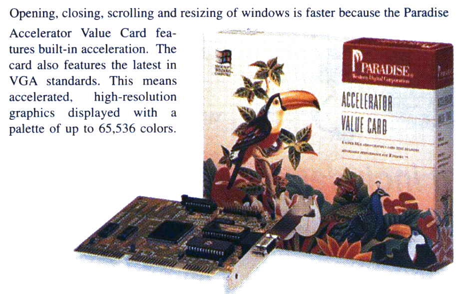 print ad for the Paradise Accelerator Value Card, featuring Toucans, tropical plants, and a peacock