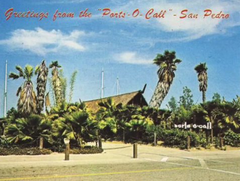 Postcard of the palm obscured ports o' call restaurant